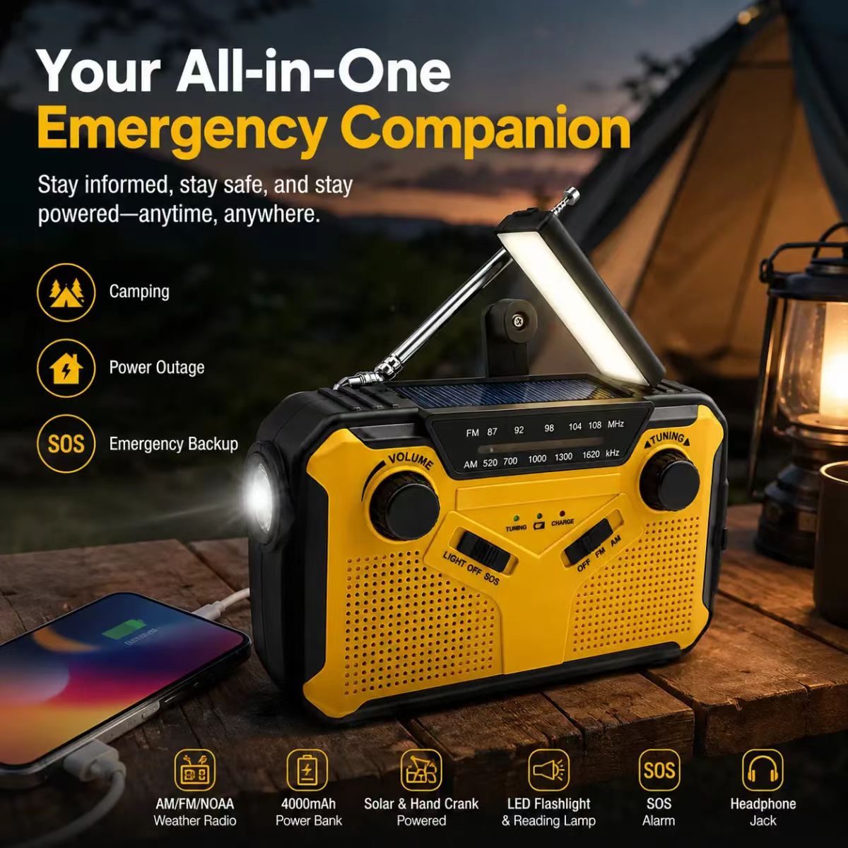 Fire Torch Solar - Radio Portabel AM/FM Tenaga Surya dengan